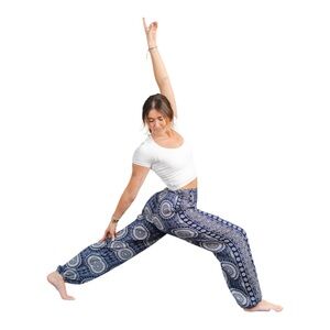 Lotus & Luna Women's Blue bohemian yoga festival Como Harem Patterned Pants L